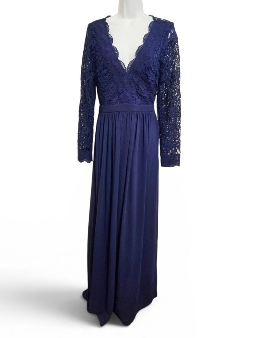 Lulu's Navy Blue Lace Long Sleeve Maxi Dress